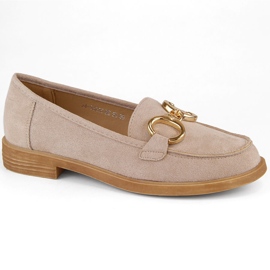 Damesko i ruskind, mokkasiner med lav hæl, beige Vinceza 58235