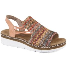 Komfortable flerfarvede slip-on sandaler til kvinder Rieker V1241-90 beige