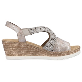 Komfortable slip-on wedge sandaler til kvinder multi Rieker 61916-91 beige