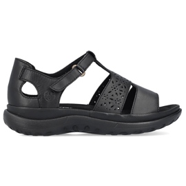 Komfortable damesandaler i læder med velcro, sort Rieker 64865-01