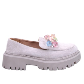 Stefani Grå platform loafers med perler