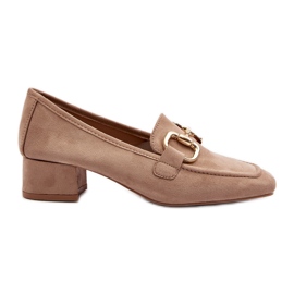 Beige blokhælpumper med dekoration Dolvira