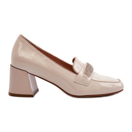 Vinceza Beige Patent Pumper Med Dekoration Samassa