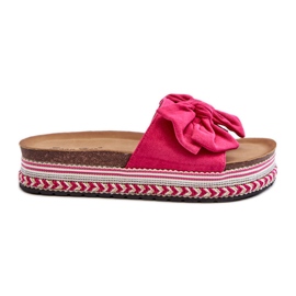 Kvinders flip-flops på en platform med en sløjfe Fuchsia Evatria lyserød