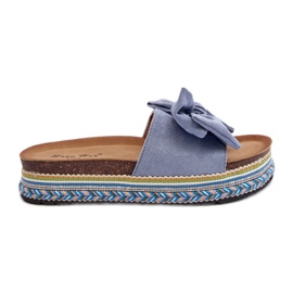 Dame-platformsflip-flops med sløjfe, blå Evatria