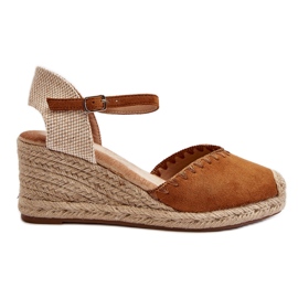 Espadrillesandaler i ruskind med Camel Raylin fletning brun