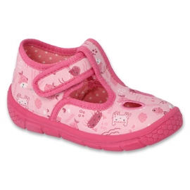 Befado børnetøfler med velcro 630P014, pink med mønstre lyserød