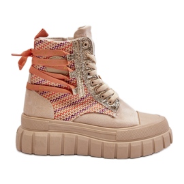Beige høje sneakers til kvinder på en massiv platform Kernia