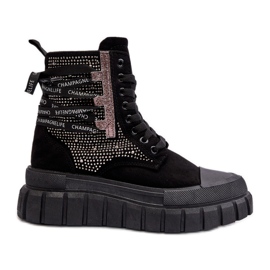 Høje sneakers til kvinder på en massiv platform, sort Wonise