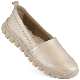 Læder behagelige dame guld slip-on sko Helios 405.27 beige