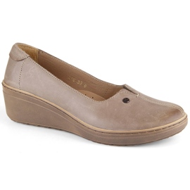Læder behagelige slip-on wedge sko til kvinder, beige Helios 416.02