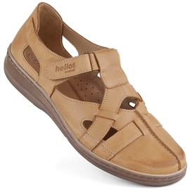 Læder behagelige gennembrudte sko med velcro, brun Helios 423.07 beige