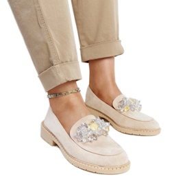 Lys beige ruskind loafers med Zemzem krystaller