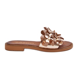 Zazoo 40381 flade sandaler i læder, guld gylden
