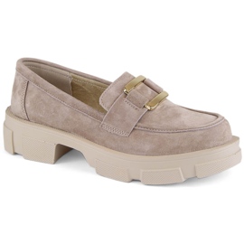 Læder ruskindssko, beige mokkasiner til kvinder Filippo DP6099