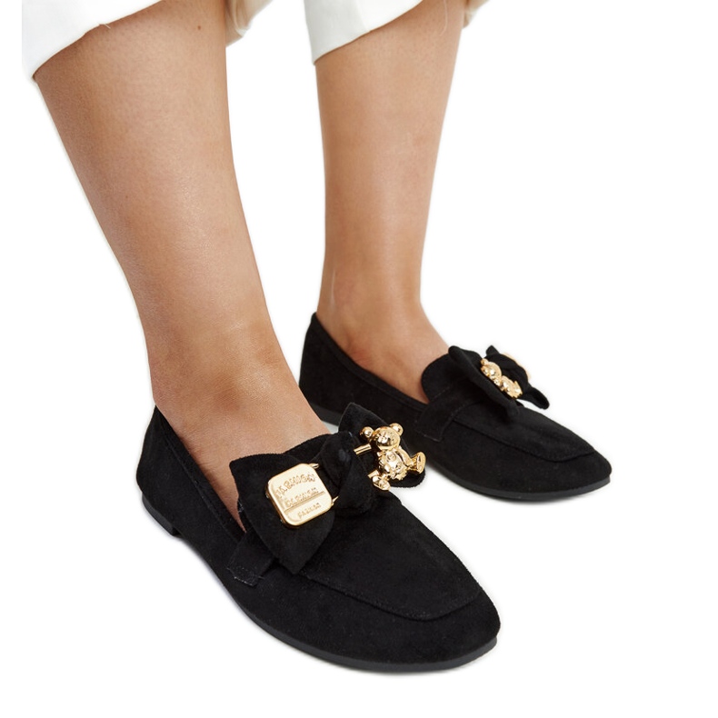 Sorte loafers med dekorativ Kibra sikkerhedsnål
