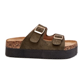 Platform flip-flops til kvinder med spænder, grøn lolpey