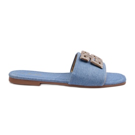Dame denim flip-flops med flad hæl og dekoration, blå Inaile