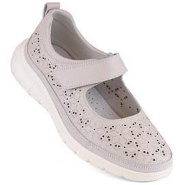 Gennembrudte lædersko med velcro, beige Filippo DP6073