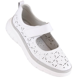 Gennembrudte lædersko med velcro, hvid Filippo DP6073