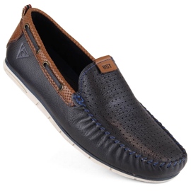 Læder herresko, slip-on mokkasiner, marineblå Bugatti NN153339