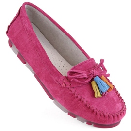 Filippo W PAW506B loafers i ruskind med fuchsia frynser lyserød