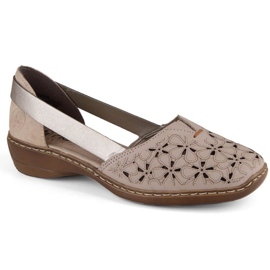 Komfortable lædersko Rieker W RKR442C, beige