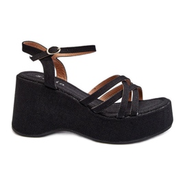 Sorte Oporia Platform og Wedge Sandaler