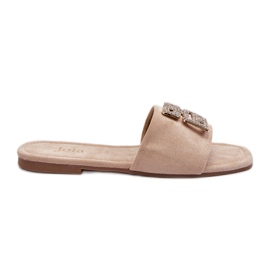 Kvinders fladhælede klipklapper med dekoration, Beige Inaile