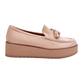 Dameplatformsmokkasiner med frynser, lys beige Mialani