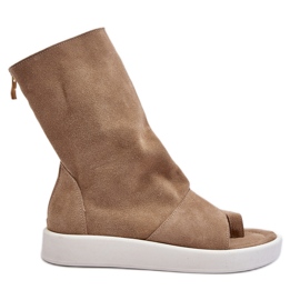 Zazoo 3441 Damesandaler i ruskind med mørk beige overdel