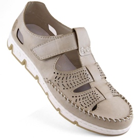 Rieker W RKR651 beige gennembrudte lædersko med velcro brun