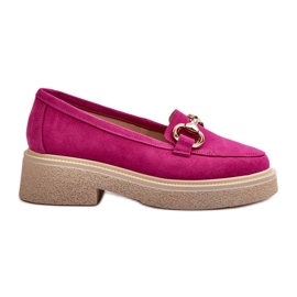 Zazoo 3429 ruskindsmokkasiner til kvinder med Fuchsia-dekoration lyserød