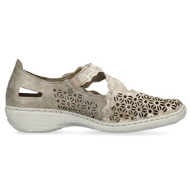 Læder behagelige gennembrudte sko med velcro, metallisk Rieker 413G4-90 beige
