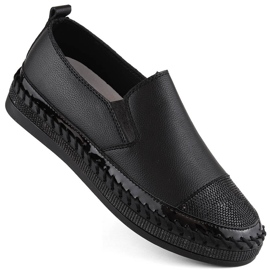 S.Barski Slip-on sko i læder med cubic zirconia, sort D&amp;A LR370