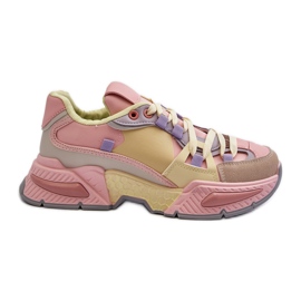 Damesneakers med tyk sål, lyserød og gul Peonema