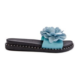 Dameflip-flops dekoreret med blomster, blå cellanen