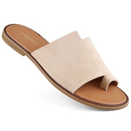 Dame-flip-flops i beige ruskind eVento 4586
