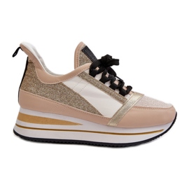 Kvinders wedge- og platformsneakers med glitter, Gold Rafani gylden