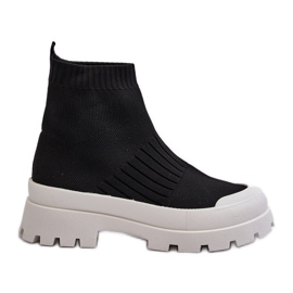 Dame ankelstøvler med sok øvre slip-on sort Fiename