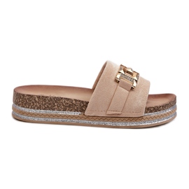 Dame-platformsflip-flops med dekoration, beige vapireta