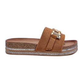 FK1 Dame-platformsflip-flops med kamelvapireta-dekoration brun