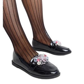 Sorte patent loafers med Mirela krystaller