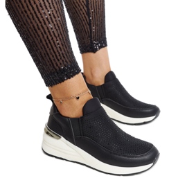 Ashleey sorte wedge sneakers med rhinestones