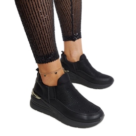 Ashleey sorte wedge sneakers med rhinestones