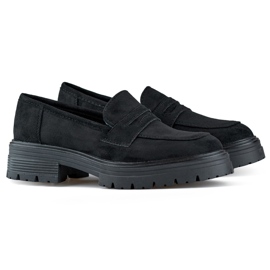 Kvinders sorte ruskind loafers, sorte loafers