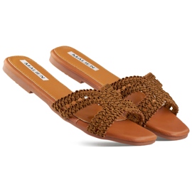 Blondebrune dameflip-flops med flad sål