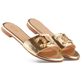 Guld, elegante dameflip-flops med dekoration gylden