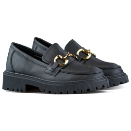 Sorte dame loafers med gulddekoration