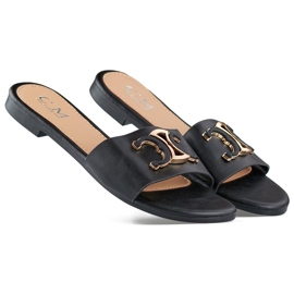 Sorte elegante dameflip-flops med dekoration